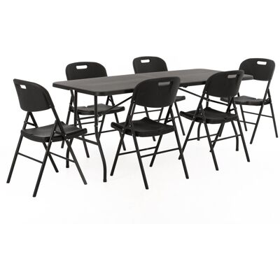 Springos Meble cateringowe, stół turystyczny 180 cm, 6 krzeseł, składane, zestaw ogrodowy czarny Springos Meble cateringowe, stół turystyczny 180 cm, 6 krzeseł, składane, zestaw ogrodowy czarny