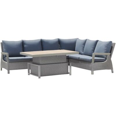 RAMIZ Meble Ogrodowe Rattan Narożniki + Regulowany Stół Z Blatem Ceramicznym Beżowy RAMIZ Meble Ogrodowe Rattan Narożniki + Regulowany Stół Z Blatem Ceramicznym Beżowy