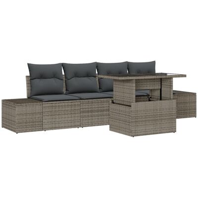 Ogrodowy Zestaw Sof vidaXL Zestaw 5 Elementów Szary Rattan, Poliester Ogrodowy Zestaw Sof vidaXL Zestaw 5 Elementów Szary Rattan, Poliester