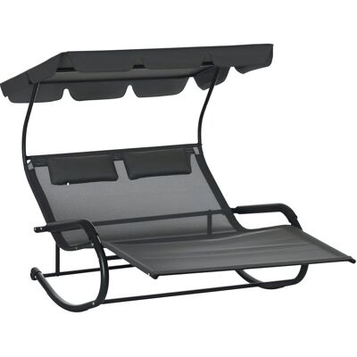 Podwójna leżanka bujana Outsunny z markizą, leżanka ogrodowa na kółkach, fotel bujany z zagłówkiem, nośność 220 kg, dla 2 osób, 200 x 139 x 140 cm, .. Podwójna leżanka bujana Outsunny z markizą, leżanka ogrodowa na kółkach, fotel bujany z zagłówkiem, nośność 220 kg, dla 2 osób, 200 x 139 x 140 cm, ..