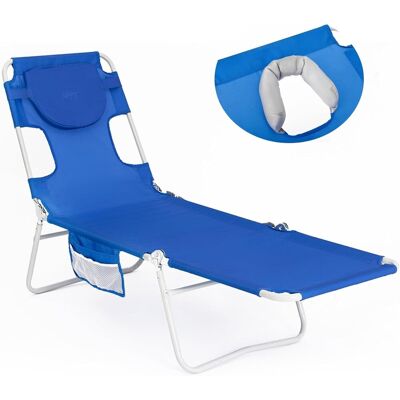 Inny producent Składany Leżak Plażowy Ogrodowy Regulowany z Zagłówkiem Niebieski 187 cm Inny producent Składany Leżak Plażowy Ogrodowy Regulowany z Zagłówkiem Niebieski 187 cm