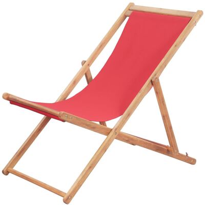 VMP Składany leżak plażowy, tkanina i drewniana rama, czerwony VMP Składany leżak plażowy, tkanina i drewniana rama, czerwony