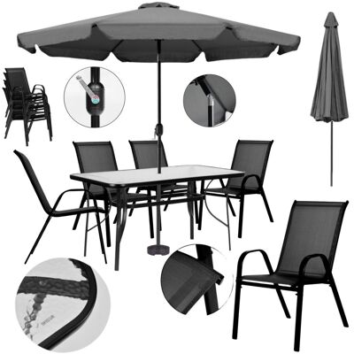 Multistore Stół Ogrodowy Szklany Z Parasolem 300 Cm Podstawą 6 Krzeseł Czarne Metal Multistore Stół Ogrodowy Szklany Z Parasolem 300 Cm Podstawą 6 Krzeseł Czarne Metal