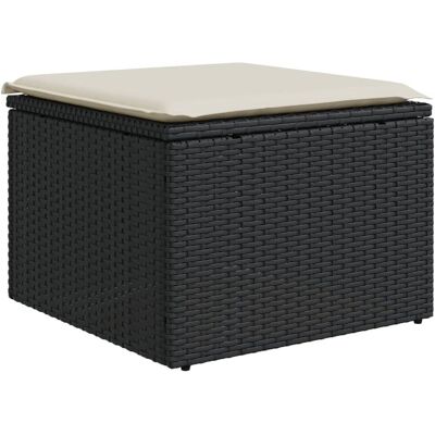 VMP Stołek ogrodowy z poduszką, czarny, 55x55x37 cm, polirattan VMP Stołek ogrodowy z poduszką, czarny, 55x55x37 cm, polirattan