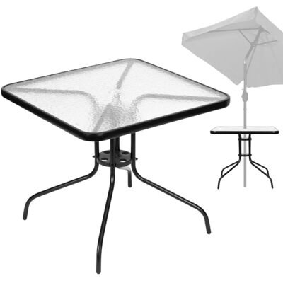MultiGarden Stolik Kawowy Ogrodowy 80X80 Cm Szklany Hartowany Blat Otwór Na Parasol MultiGarden Stolik Kawowy Ogrodowy 80X80 Cm Szklany Hartowany Blat Otwór Na Parasol