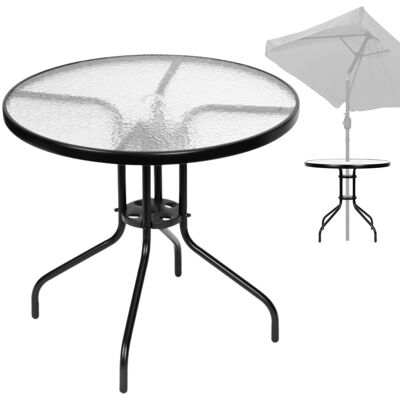 MultiGarden Stolik Kawowy Ogrodowy Okrągły 80 Cm Na Balkon Szklany Otwór Na Parasol MultiGarden Stolik Kawowy Ogrodowy Okrągły 80 Cm Na Balkon Szklany Otwór Na Parasol