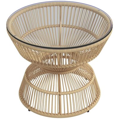Stolik kawowy Outsunny Rattan, Ø60 cm, stolik ogrodowy z blatem ze szkła hartowanego, stolik balkonowy w stylu boho, stolik kawowy do ogrodu, na bal.. Stolik kawowy Outsunny Rattan, Ø60 cm, stolik ogrodowy z blatem ze szkła hartowanego, stolik balkonowy w stylu boho, stolik kawowy do ogrodu, na bal..