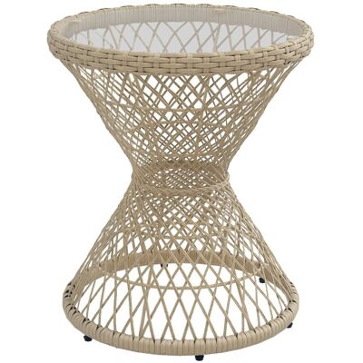 Stolik kawowy Outsunny Rattan, stolik ogrodowy, 45 x 45 cm, z filtrem UV, stolik balkonowy z blatem ze szkła hartowanego, stolik kawowy w stylu boho.. Stolik kawowy Outsunny Rattan, stolik ogrodowy, 45 x 45 cm, z filtrem UV, stolik balkonowy z blatem ze szkła hartowanego, stolik kawowy w stylu boho..