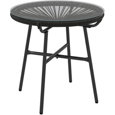 Stolik kawowy Outsunny Ratten, stolik bistro, stolik kawowy ze szklanym blatem, okrągły stolik ogrodowy, na taras lub balkon, czarny, 50 x 50 x 50 cm Stolik kawowy Outsunny Ratten, stolik bistro, stolik kawowy ze szklanym blatem, okrągły stolik ogrodowy, na taras lub balkon, czarny, 50 x 50 x 50 cm