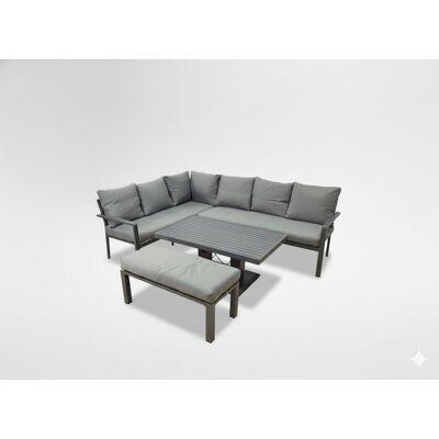 GardenLine Szary Narożny Zestaw Komplet Mebli Aluminiowych Sofa Pufa Stolik Regulacja GardenLine Szary Narożny Zestaw Komplet Mebli Aluminiowych Sofa Pufa Stolik Regulacja