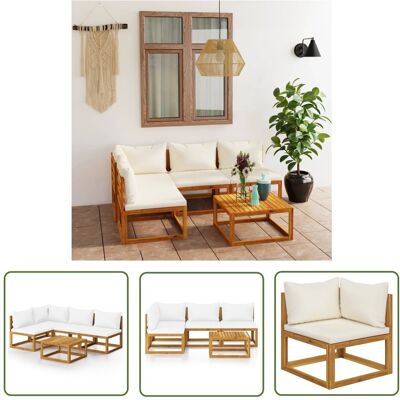 The Living Store 5-cz. zestaw wypoczynkowy do ogrodu - kremowe poduszki - akacja - Sofa Ogrodowa I Stół The Living Store 5-cz. zestaw wypoczynkowy do ogrodu - kremowe poduszki - akacja - Sofa Ogrodowa I Stół