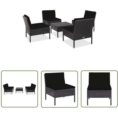 The Living Store 5-cz. zestaw wypoczynkowy do ogrodu - rattan PE - czarny - Sofa Ogrodowa I Stół The Living Store 5-cz. zestaw wypoczynkowy do ogrodu - rattan PE - czarny - Sofa Ogrodowa I Stół