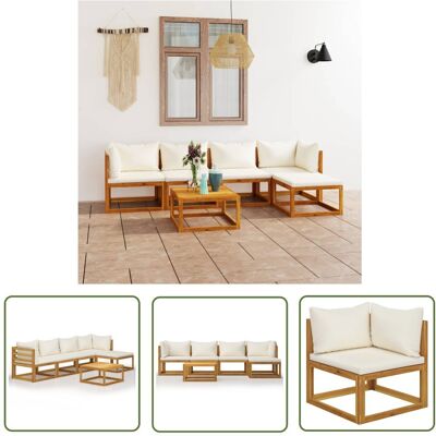 The Living Store 6-cz. zestaw wypoczynkowy do ogrodu - kremowe poduszki - akacja - Sofa Ogrodowa I Stół The Living Store 6-cz. zestaw wypoczynkowy do ogrodu - kremowe poduszki - akacja - Sofa Ogrodowa I Stół