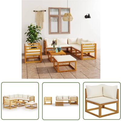 The Living Store 8-cz. zestaw wypoczynkowy do ogrodu - kremowe poduszki - akacja - Sofa Ogrodowa I Stół The Living Store 8-cz. zestaw wypoczynkowy do ogrodu - kremowe poduszki - akacja - Sofa Ogrodowa I Stół