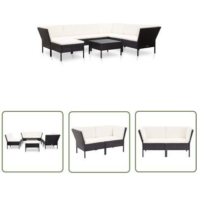 The Living Store 8-cz. zestaw wypoczynkowy do ogrodu - poduszki - czarny rattan PE - Sofa Ogrodowa I Stół The Living Store 8-cz. zestaw wypoczynkowy do ogrodu - poduszki - czarny rattan PE - Sofa Ogrodowa I Stół