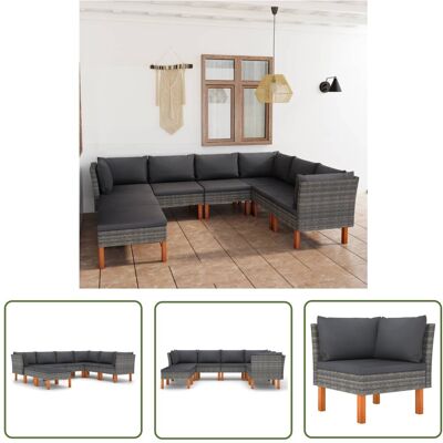 The Living Store 8-cz. zestaw wypoczynkowy do ogrodu - poduszki - rattan PE - szary - Ogrodowy Zestaw Wypoczynkowy The Living Store 8-cz. zestaw wypoczynkowy do ogrodu - poduszki - rattan PE - szary - Ogrodowy Zestaw Wypoczynkowy