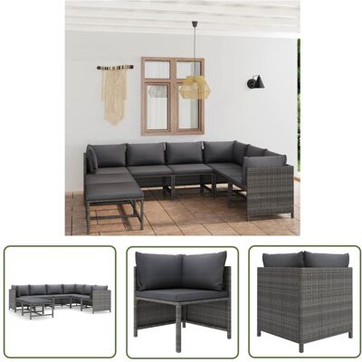 The Living Store 8-cz. zestaw wypoczynkowy do ogrodu - poduszki - szary rattan PE - Ogrodowy Zestaw Wypoczynkowy The Living Store 8-cz. zestaw wypoczynkowy do ogrodu - poduszki - szary rattan PE - Ogrodowy Zestaw Wypoczynkowy