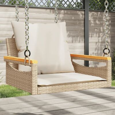 The Living Store Ławka bujana z poduszkami - beżowa - 63x62x40 cm - polirattan - Huśtawka Ogrodowa The Living Store Ławka bujana z poduszkami - beżowa - 63x62x40 cm - polirattan - Huśtawka Ogrodowa