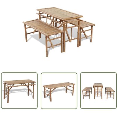 The Living Store Stół biesiadny z 2 ławkami - 100 cm - bambus - Stół Piknikowy The Living Store Stół biesiadny z 2 ławkami - 100 cm - bambus - Stół Piknikowy