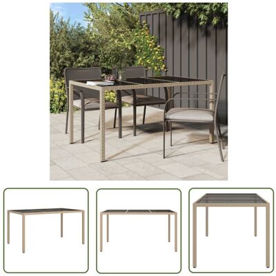 The Living Store Stół ogrodowy - 150x90x75 cm - szkło i rattan PE - beżowy - Stół The Living Store Stół ogrodowy - 150x90x75 cm - szkło i rattan PE - beżowy - Stół