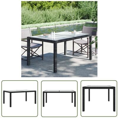 The Living Store Stół ogrodowy - 150x90x75 cm - szkło i rattan PE - czarny - Stół The Living Store Stół ogrodowy - 150x90x75 cm - szkło i rattan PE - czarny - Stół