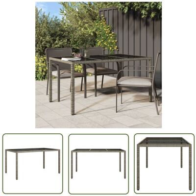 The Living Store Stół ogrodowy - 150x90x75 cm - szkło i rattan PE - szary - Stół The Living Store Stół ogrodowy - 150x90x75 cm - szkło i rattan PE - szary - Stół