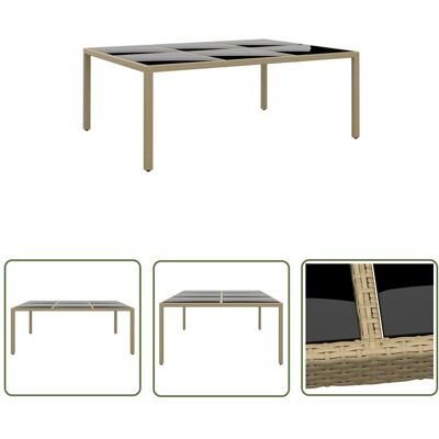 The Living Store Stół ogrodowy - 200x150x75 cm - szkło i rattan PE - beżowy - Stół The Living Store Stół ogrodowy - 200x150x75 cm - szkło i rattan PE - beżowy - Stół