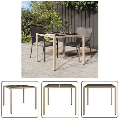 The Living Store Stół ogrodowy - 90x90x75 cm - szkło i rattan PE - beżowy - Stół The Living Store Stół ogrodowy - 90x90x75 cm - szkło i rattan PE - beżowy - Stół