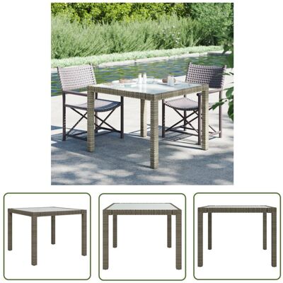 The Living Store Stół ogrodowy - 90x90x75 cm - szkło i rattan PE - szary - Stół The Living Store Stół ogrodowy - 90x90x75 cm - szkło i rattan PE - szary - Stół