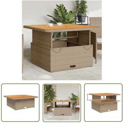 The Living Store Stół ogrodowy - beżowy - 110x110x71 cm - polirattan i akacja - Stół Ogrodowy The Living Store Stół ogrodowy - beżowy - 110x110x71 cm - polirattan i akacja - Stół Ogrodowy