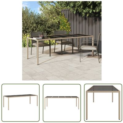 The Living Store Stół ogrodowy - beżowy - 250x100x75 cm - szkło i rattan PE - Stół The Living Store Stół ogrodowy - beżowy - 250x100x75 cm - szkło i rattan PE - Stół