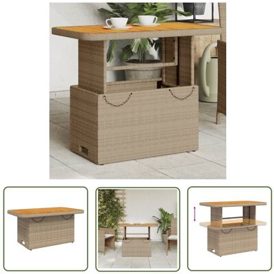The Living Store Stół ogrodowy - beżowy - 90x55x71 cm - polirattan i akacja - Stół Ogrodowy The Living Store Stół ogrodowy - beżowy - 90x55x71 cm - polirattan i akacja - Stół Ogrodowy