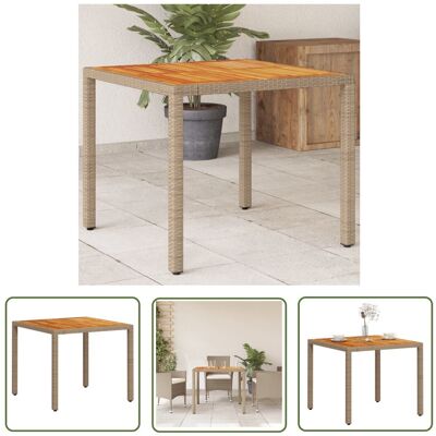 The Living Store Stół ogrodowy - beżowy - 90x90x75 cm - rattan PE i drewno akacjowe - Stół Ogrodowy The Living Store Stół ogrodowy - beżowy - 90x90x75 cm - rattan PE i drewno akacjowe - Stół Ogrodowy