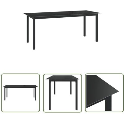 The Living Store Stół ogrodowy - czarny - 190x90x74 cm - aluminium i szkło - Stół The Living Store Stół ogrodowy - czarny - 190x90x74 cm - aluminium i szkło - Stół