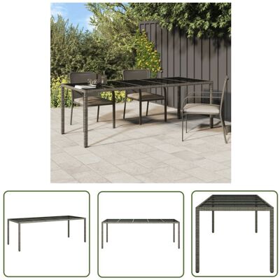 The Living Store Stół ogrodowy - szary - 250x100x75 cm - szkło i rattan PE - Stół The Living Store Stół ogrodowy - szary - 250x100x75 cm - szkło i rattan PE - Stół