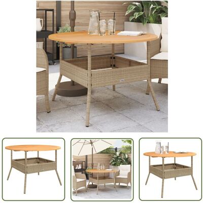 The Living Store Stół ogrodowy z akacjowym blatem - beż - Ø110x71 cm - rattan PE - Stół Ogrodowy The Living Store Stół ogrodowy z akacjowym blatem - beż - Ø110x71 cm - rattan PE - Stół Ogrodowy