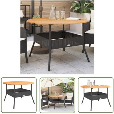 The Living Store Stół ogrodowy z akacjowym blatem - czarny - Ø110x71 cm - rattan PE - Stół Ogrodowy The Living Store Stół ogrodowy z akacjowym blatem - czarny - Ø110x71 cm - rattan PE - Stół Ogrodowy