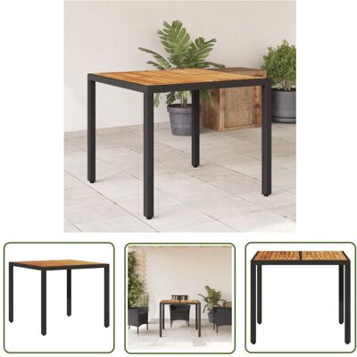 The Living Store Stół ogrodowy z akacjowym blatem - czarny - 90x90x75cm - rattan PE - Stół Ogrodowy The Living Store Stół ogrodowy z akacjowym blatem - czarny - 90x90x75cm - rattan PE - Stół Ogrodowy