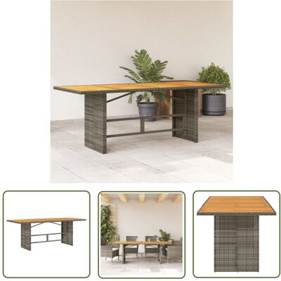 The Living Store Stół ogrodowy z akacjowym blatem - szary 190x80x74 cm - rattan PE - Stół Ogrodowy The Living Store Stół ogrodowy z akacjowym blatem - szary 190x80x74 cm - rattan PE - Stół Ogrodowy