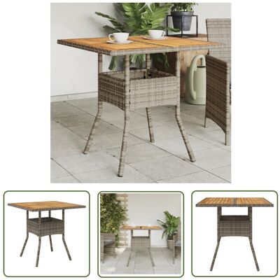 The Living Store Stół ogrodowy z akacjowym blatem - szary - 80x80x75 cm - rattan PE - Stół Ogrodowy The Living Store Stół ogrodowy z akacjowym blatem - szary - 80x80x75 cm - rattan PE - Stół Ogrodowy