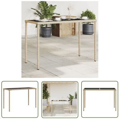 The Living Store Stół ogrodowy ze szklanym blatem - beż - 115x54x74 cm - rattan PE - Stół Ogrodowy The Living Store Stół ogrodowy ze szklanym blatem - beż - 115x54x74 cm - rattan PE - Stół Ogrodowy