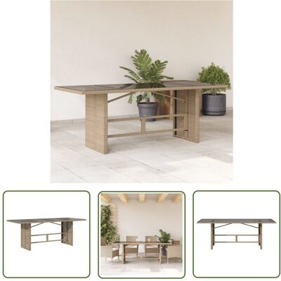 The Living Store Stół ogrodowy ze szklanym blatem - beż - 190x80x75 cm - polirattan - Stół Ogrodowy The Living Store Stół ogrodowy ze szklanym blatem - beż - 190x80x75 cm - polirattan - Stół Ogrodowy