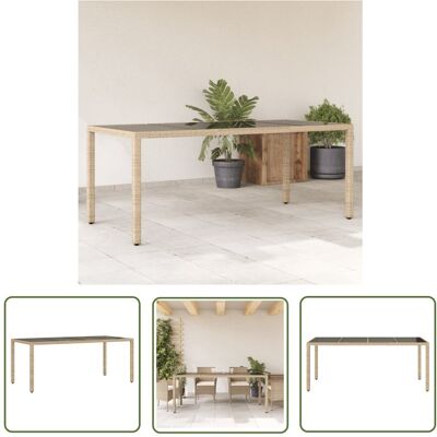 The Living Store Stół ogrodowy ze szklanym blatem - beż - 190x90x75 cm - polirattan - Stół Ogrodowy The Living Store Stół ogrodowy ze szklanym blatem - beż - 190x90x75 cm - polirattan - Stół Ogrodowy