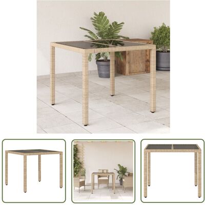 The Living Store Stół ogrodowy ze szklanym blatem - beż - 90x90x75 cm - polirattan - Stół Ogrodowy The Living Store Stół ogrodowy ze szklanym blatem - beż - 90x90x75 cm - polirattan - Stół Ogrodowy