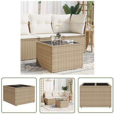 The Living Store Stół ogrodowy ze szklanym blatem - beżowy 55x55x37 cm - rattan PE - Stół Ogrodowy The Living Store Stół ogrodowy ze szklanym blatem - beżowy 55x55x37 cm - rattan PE - Stół Ogrodowy