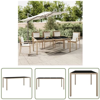 The Living Store Stół ogrodowy ze szklanym blatem - beżowy rattan PE i szkło - Stół Ogrodowy The Living Store Stół ogrodowy ze szklanym blatem - beżowy rattan PE i szkło - Stół Ogrodowy