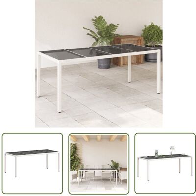 The Living Store Stół ogrodowy ze szklanym blatem - biały 190x90x75 cm - rattan PE - Stół Ogrodowy The Living Store Stół ogrodowy ze szklanym blatem - biały 190x90x75 cm - rattan PE - Stół Ogrodowy