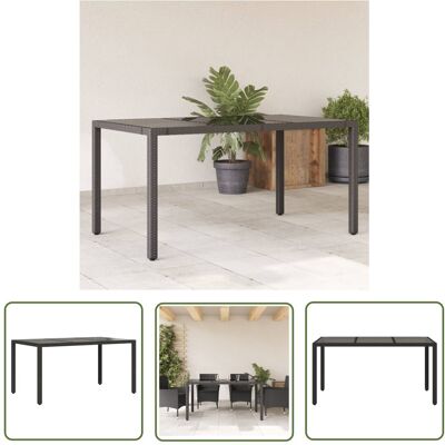 The Living Store Stół ogrodowy ze szklanym blatem - czarny - 150x90x75cm rattan PE - Stół Ogrodowy The Living Store Stół ogrodowy ze szklanym blatem - czarny - 150x90x75cm rattan PE - Stół Ogrodowy