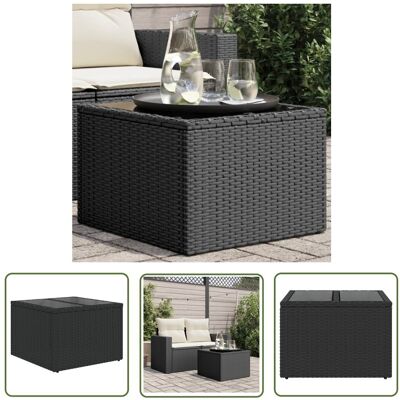 The Living Store Stół ogrodowy ze szklanym blatem - czarny - 55x55x37cm - rattan PE - Stół Ogrodowy The Living Store Stół ogrodowy ze szklanym blatem - czarny - 55x55x37cm - rattan PE - Stół Ogrodowy