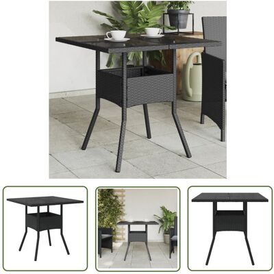 The Living Store Stół ogrodowy ze szklanym blatem - czarny - 80x80x75cm - rattan PE - Stół Ogrodowy The Living Store Stół ogrodowy ze szklanym blatem - czarny - 80x80x75cm - rattan PE - Stół Ogrodowy